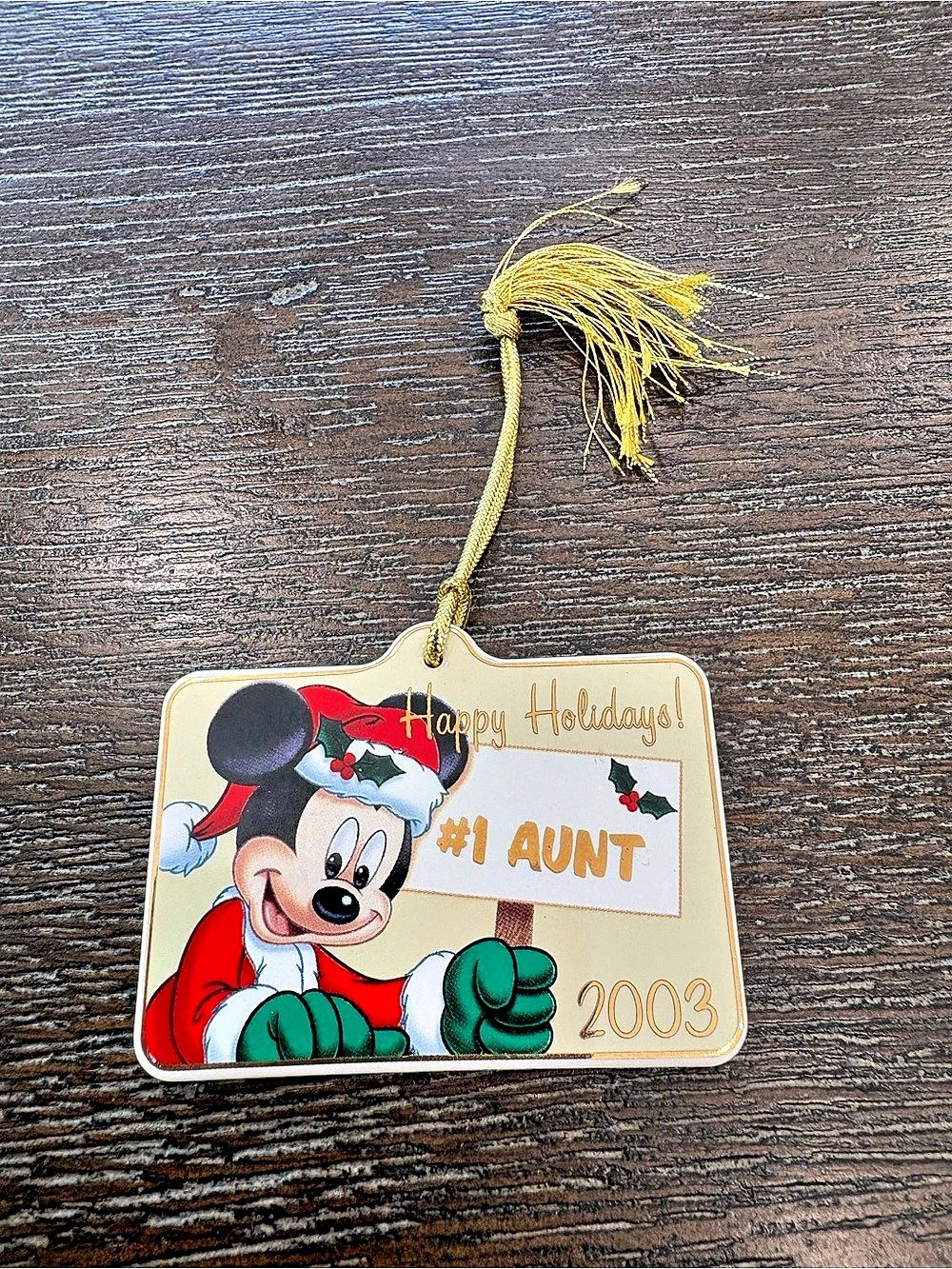 Disney Walt Disney World 2003 #1 Aunt Holiday Ornament Gold & Red